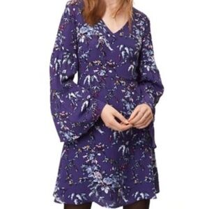 NWT Loft Purple Floral Dress with Tiered Bell Sleeves Size 2 Petite